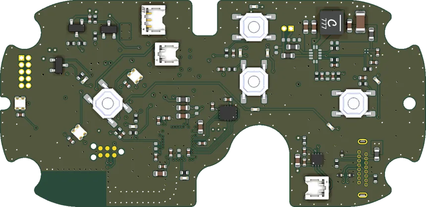 Rendu 3D de la carte du boîtier connecté, vue de dessus, sans marquage